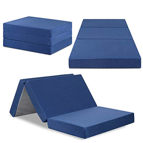 Sleeplace 4 inch Tri-Folding Memory Foam Topper, Blue (Blue), Twin (SVCN04TM02T)