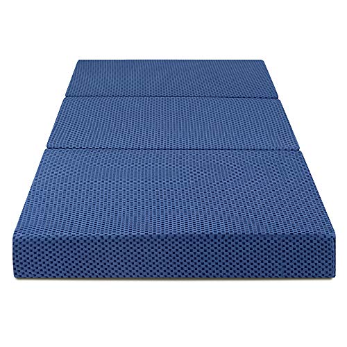 Sleeplace 4 inch Tri-Folding Memory Foam Topper, Blue (Blue), Twin (SVCN04TM02T)