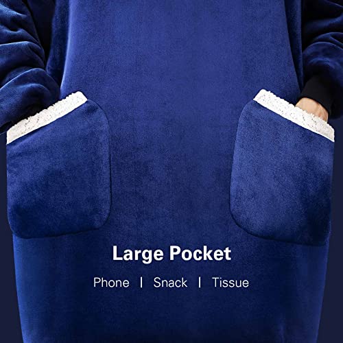 DEPAD Oversized Wearable Blanket Hoodie Sherpa Flannel, Gift for Women Mom, Warm Giant Hooded Blanket Super Soft and Cozy, Sweatshirt Blanket (Large Pockets and Hood)