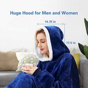 DEPAD Oversized Wearable Blanket Hoodie Sherpa Flannel, Gift for Women Mom, Warm Giant Hooded Blanket Super Soft and Cozy, Sweatshirt Blanket (Large Pockets and Hood)