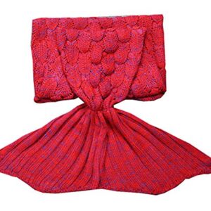 Tricandide Mermaid Tail Queen Blanket Scale Pattern Warm Knitted Bed Sleeping Blanket for Adult and Kids RED Adult Size