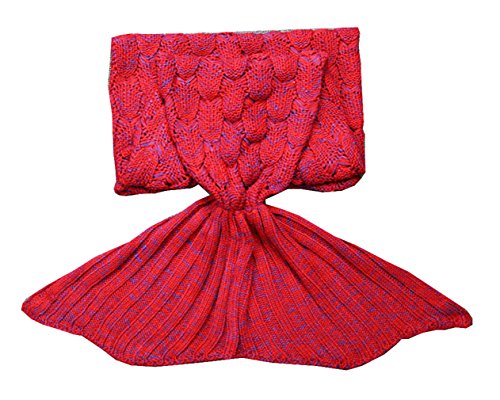 Tricandide Mermaid Tail Queen Blanket Scale Pattern Warm Knitted Bed Sleeping Blanket for Adult and Kids RED Adult Size