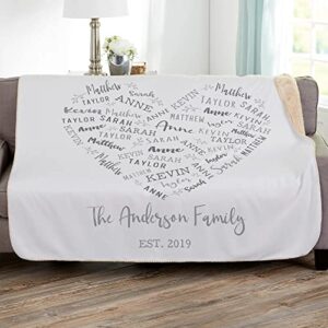 personalized name blankets for grandma grandpa mom dad and any special person in your life. farmhouse heart personalized blankets. customize name blanket from your names for men women (sherpa blanket)