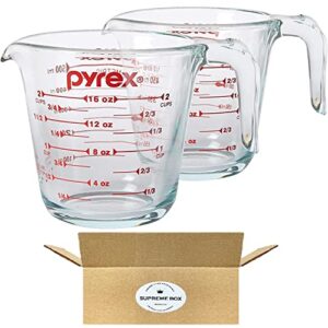 pyrex prepware 2-cup glass measuring cup (pack of 2), with supreme box safe packaging