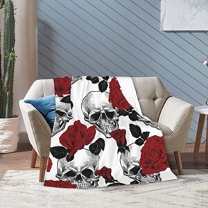 Rose and Skull Blanket Throw Soft Fleece Ultra Warm Plush Micro Flannel for Bed Sofa Couch Office Home Lightweight Gifts Women Men 50"x60"