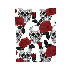 Rose and Skull Blanket Throw Soft Fleece Ultra Warm Plush Micro Flannel for Bed Sofa Couch Office Home Lightweight Gifts Women Men 50"x60"