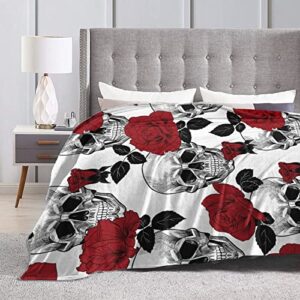 Rose and Skull Blanket Throw Soft Fleece Ultra Warm Plush Micro Flannel for Bed Sofa Couch Office Home Lightweight Gifts Women Men 50"x60"