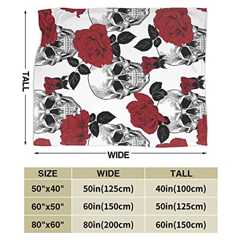 Rose and Skull Blanket Throw Soft Fleece Ultra Warm Plush Micro Flannel for Bed Sofa Couch Office Home Lightweight Gifts Women Men 50"x60"