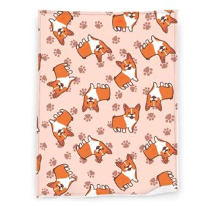 tiehrpr Cute Corgi Dog Blanket Flannel Fleece Throw Blanket Kawaii Stuff for Bed Couch Sofa Chair 60"X50"