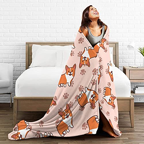 tiehrpr Cute Corgi Dog Blanket Flannel Fleece Throw Blanket Kawaii Stuff for Bed Couch Sofa Chair 60"X50"