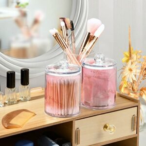 ALAZA 2 Pack Qtip Holder Dispenser Cute Pink Marble Bathroom Organizer Canisters for Cotton Balls/Swabs/Pads/Floss,Plastic Apothecary Jars for Vanity