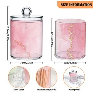 ALAZA 2 Pack Qtip Holder Dispenser Cute Pink Marble Bathroom Organizer Canisters for Cotton Balls/Swabs/Pads/Floss,Plastic Apothecary Jars for Vanity