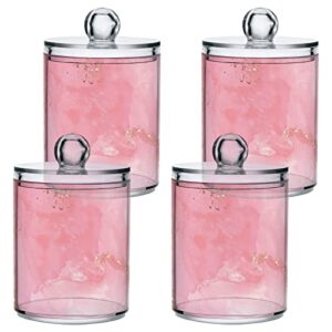 ALAZA 2 Pack Qtip Holder Dispenser Cute Pink Marble Bathroom Organizer Canisters for Cotton Balls/Swabs/Pads/Floss,Plastic Apothecary Jars for Vanity