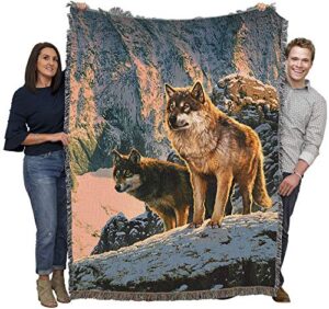 pure country weavers wolf couple in sunset blanket by vincent hie - gift tapestry throw woven from cotton - made in the usa (72x54)