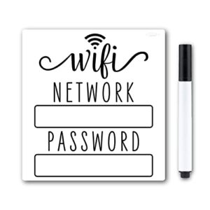 white & black wifi password sign fridge magnet, wifi sign with black wet erasable pen, magnetic wifi password sign for home, portable wifi sign for guests, airbnb essentials for hosts, 4.50x4.25 inch