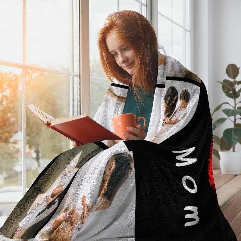 DIYKST Personalized Gift for Mother's Day Blanket with Photo Custom Blanket Memorial Gift 10 Photos Collage Customized Blankets Made in USA for Mother Family Baby-4 Sizes