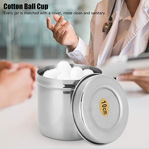 Stainless Steel Cotton Ball Cup Jar Container Storage Organizer Canister with Lid for Home Hospital Use Placing Medicine Ointment Cotton Balls Gauze Dressings