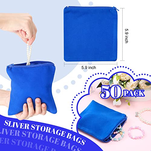 Irenare 50 Pcs Zippered Silver Storage Bags Anti Tarnish Bags Silver Pouches Jewelry Storage Cloth Protector Bags Velvet Keeper for Travel Home Tableware Kitchen Tools Supplies (6 x 6 Inch)