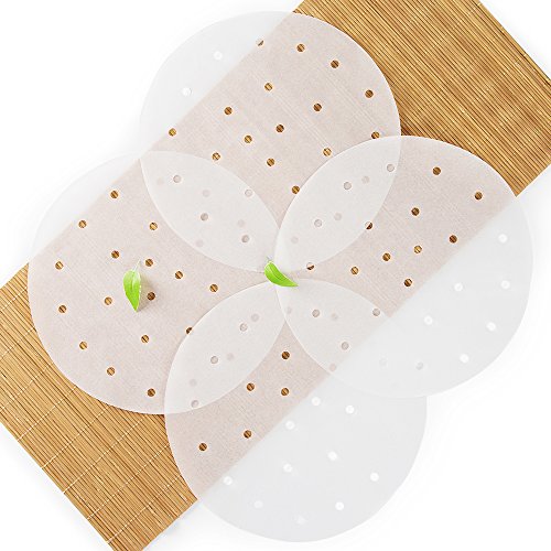 100pcs Air Fryer Liners, Vancens 9 inch Bamboo Steamer Liners, Premium Perforated Parchment Paper Sheets, Non-stick Basket Mat, Perfect for 5.3 & 5.8 QT Air Fryers/Steaming/Baking/Cooking