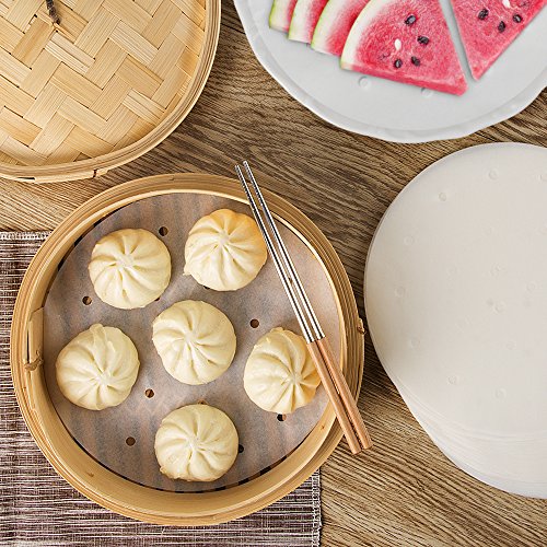 100pcs Air Fryer Liners, Vancens 9 inch Bamboo Steamer Liners, Premium Perforated Parchment Paper Sheets, Non-stick Basket Mat, Perfect for 5.3 & 5.8 QT Air Fryers/Steaming/Baking/Cooking