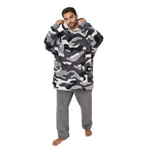 dreamscene camo oversized blanket hoodie wearable sherpa fleece sweatshirt, soft plush warm comfy blanket hoodie, giant jacket for men, thick flannel blanket with sleeves - charcoal grey