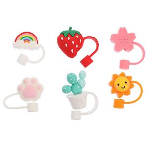 sewacc 6pcs silicone straw tips cover lovely cartoon reusable drinking straw plugs reusable straw tips lids for straws (mixed style)