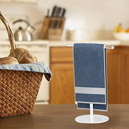 Bath Hand Towel Holder Standing, Acrylic T-Shape Towel Bar Rack Stand with Heavy Duty Base, Tower Bar Storage Rack for Bathroom Kitchen Vanity Countertop, Transparent