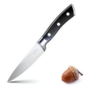 oaksware paring knife, 4 inch small kitchen knife ultra sharp german stainless steel fruit and vegetable cutting chopping knives - full tang ergonomic handle