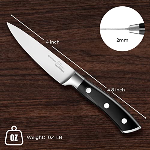 OAKSWARE Paring Knife, 4 inch Small Kitchen Knife Ultra Sharp German Stainless Steel Fruit and Vegetable Cutting Chopping Knives - Full Tang Ergonomic Handle