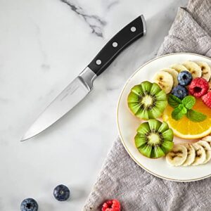 OAKSWARE Paring Knife, 4 inch Small Kitchen Knife Ultra Sharp German Stainless Steel Fruit and Vegetable Cutting Chopping Knives - Full Tang Ergonomic Handle