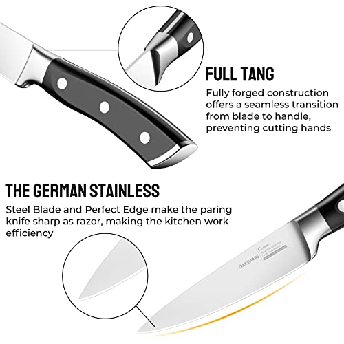 OAKSWARE Paring Knife, 4 inch Small Kitchen Knife Ultra Sharp German Stainless Steel Fruit and Vegetable Cutting Chopping Knives - Full Tang Ergonomic Handle