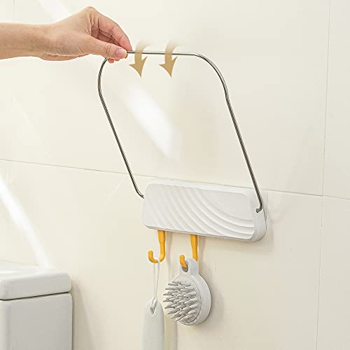 Poeland Folding Wash Basin Rack, Adhesive Wall Mounted Hanging Wash Basin Holder with Hook, Bathroom Basin Storage Stand