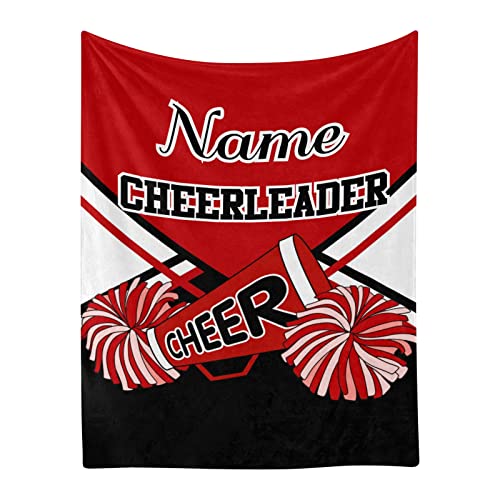 Red Cheer Cheerleader Personalized Blanket with Name Soft Fleece Throw Blankets for Men Women Birthday Wedding Gift 50X60 inch