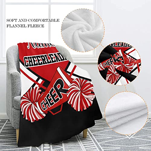 Red Cheer Cheerleader Personalized Blanket with Name Soft Fleece Throw Blankets for Men Women Birthday Wedding Gift 50X60 inch
