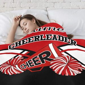 Red Cheer Cheerleader Personalized Blanket with Name Soft Fleece Throw Blankets for Men Women Birthday Wedding Gift 50X60 inch