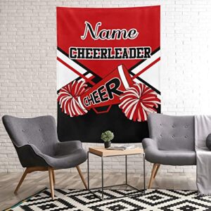 Red Cheer Cheerleader Personalized Blanket with Name Soft Fleece Throw Blankets for Men Women Birthday Wedding Gift 50X60 inch