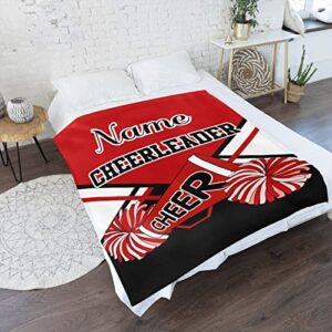 Red Cheer Cheerleader Personalized Blanket with Name Soft Fleece Throw Blankets for Men Women Birthday Wedding Gift 50X60 inch