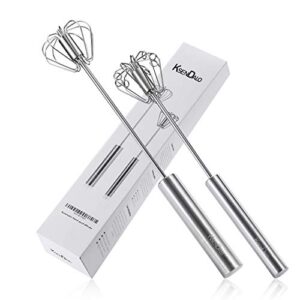 ksendalo push whisk set(12inch & 14inch) stainless steel easy whisk for mixing milk and other liquids, automatic whisk push saves much energy, silver