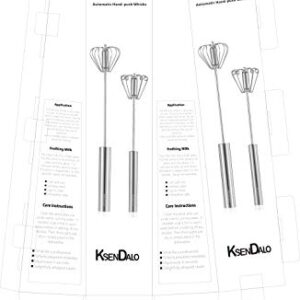 KSENDALO Push Whisk Set(12inch & 14inch) Stainless Steel Easy Whisk for Mixing Milk and Other Liquids, Automatic Whisk Push Saves Much Energy, Silver