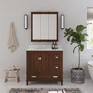 dhp otum bathroom 3 door mirrored medicine cabinet and organizer, surface mount wall storage, walnut