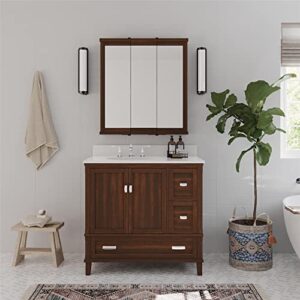 DHP Otum Bathroom 3 Door Mirrored Medicine Cabinet and Organizer, Surface Mount Wall Storage, Walnut