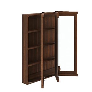 DHP Otum Bathroom 3 Door Mirrored Medicine Cabinet and Organizer, Surface Mount Wall Storage, Walnut