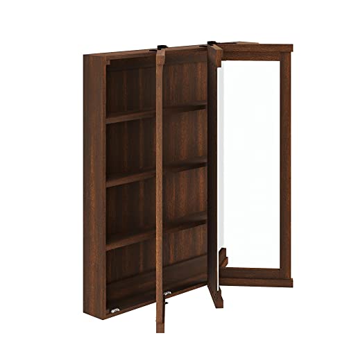 DHP Otum Bathroom 3 Door Mirrored Medicine Cabinet and Organizer, Surface Mount Wall Storage, Walnut