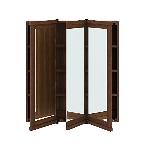 DHP Otum Bathroom 3 Door Mirrored Medicine Cabinet and Organizer, Surface Mount Wall Storage, Walnut