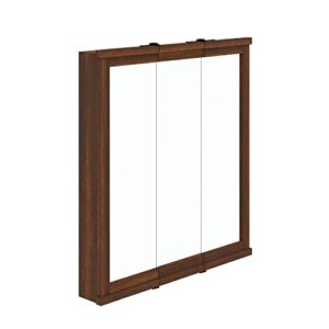 DHP Otum Bathroom 3 Door Mirrored Medicine Cabinet and Organizer, Surface Mount Wall Storage, Walnut