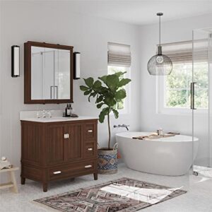 DHP Otum Bathroom 3 Door Mirrored Medicine Cabinet and Organizer, Surface Mount Wall Storage, Walnut