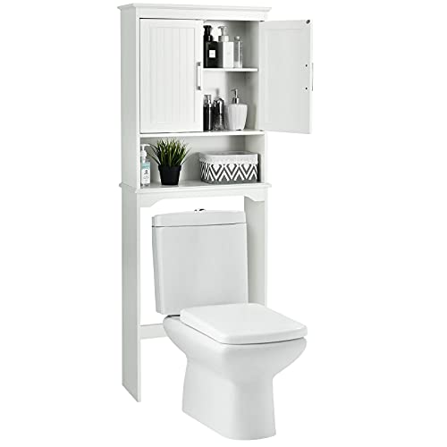 BestComfort Over The Toilet Storage Cabinet, Bathroom Space Saver with Adjustable Inside Shelf and Open Bottom Shelf, Toilet Rack Organizer with Double Doors (25inchx 9inchx 66inch), White