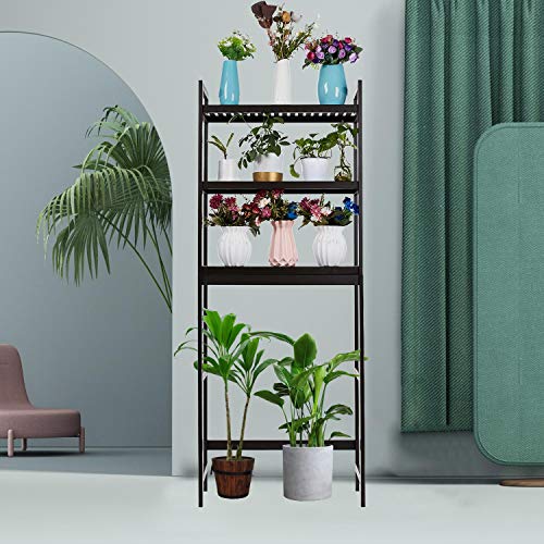 Bathroom Over The Toilet Organizer Storage Rack with Adjustable Shelves 3 Tier Bamboo Freestanding Shelf Plant Stand Multipurpose Organizer Space Saver for Laundry, Balcony，Brow