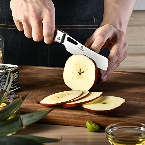 ZhengSheng Folding Chef Knife 4.8 Sharp 440A Stainless Steel Blade Natural Olive Handle Pocket Foldable Japanese Style Kitchen Knife for Outdoor Camping Cooking