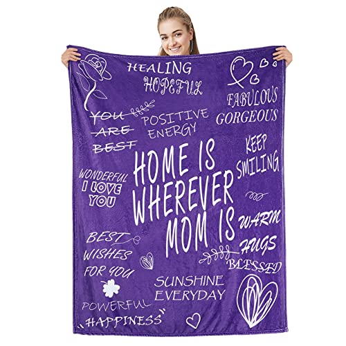 American Trends Gifts for Mom, Gift Throw Blanket Birthday Gifts for Mom from Daughter or Son, I Love You Mom Blanket Purple Letter M